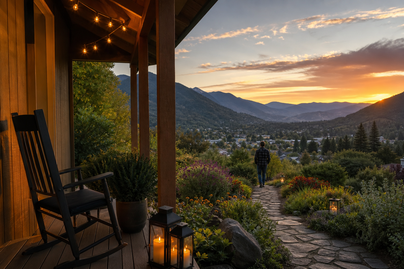 Porch at dusk overlooking a mountain valley — Pneuma fellowship